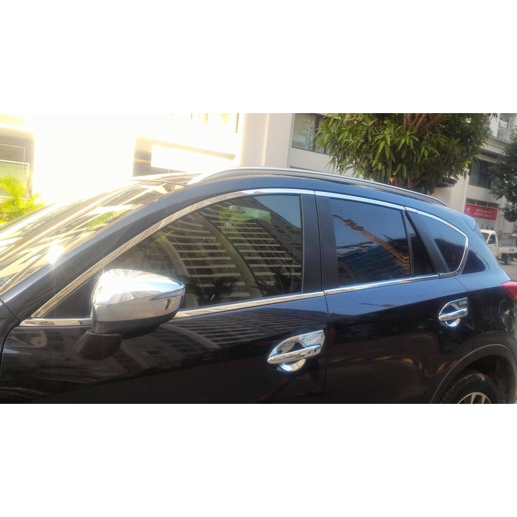 Bộ ốp Nẹp viền cong kính + chân kính  Inox xe Mazda Cx5 các đời 2014 đến 2017