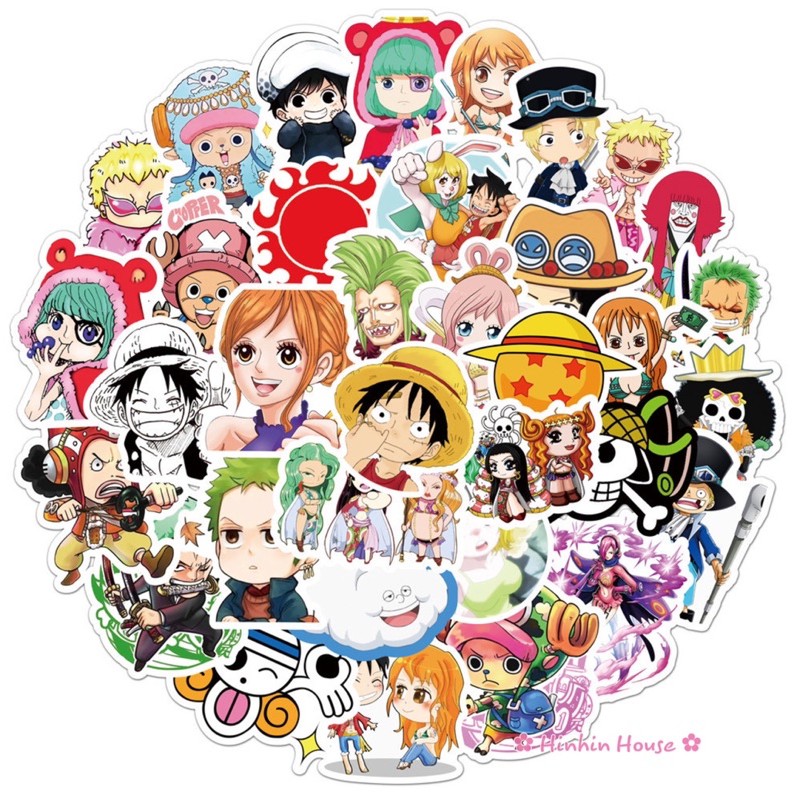 Set 50 Sticker PVC Chống Thấm Nước Chủ Đề Manga - Anime One Piece Dán Vali, Mũ Bảo Hiểm, Laptop, Guitar, Ô tô, Xe Máy,..