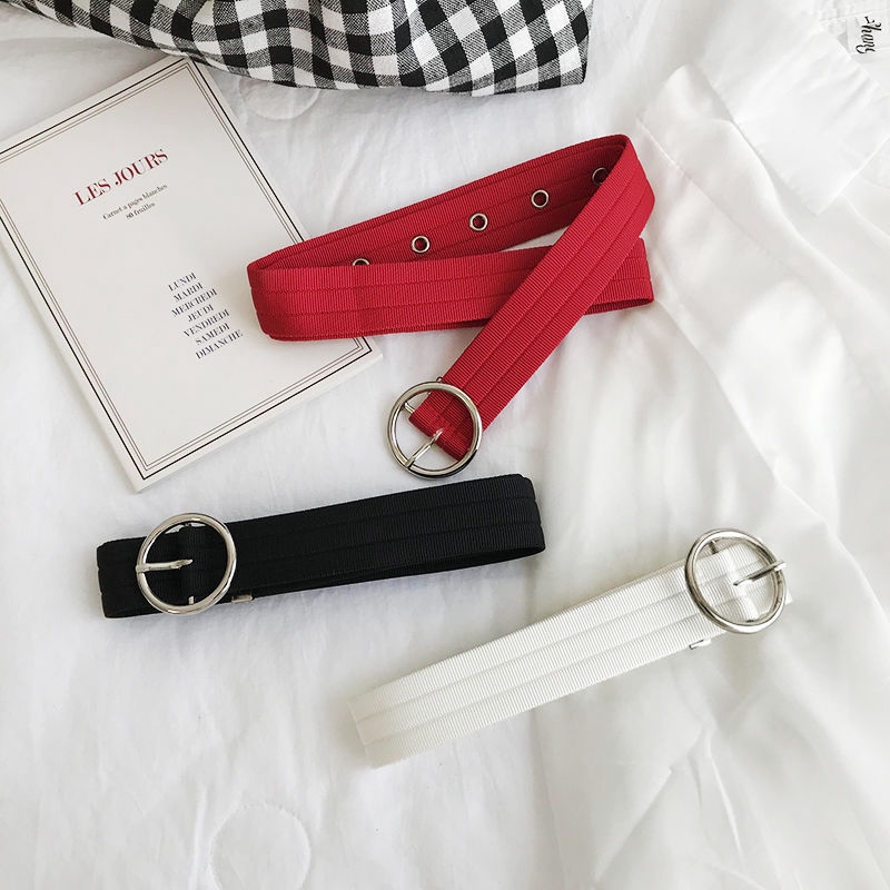 Thắt Lưng Canvas Phối Khóa Tròn Thời Trang Cho Nữ