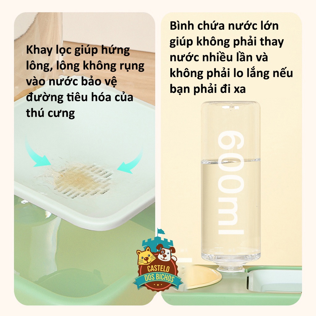 Bát Ăn Bình Cấp Nước Tự Động Cho Chó Mèo - Bát Ăn Gốm Sứ Kèm Bình Cấp Nước Tự Động Cho Chó Mèo (PKW022)