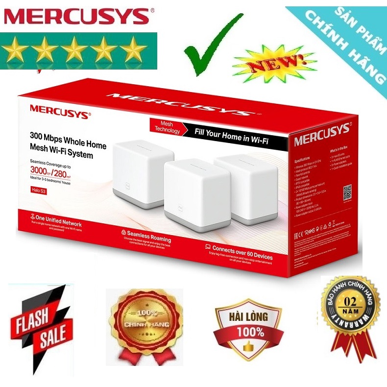 Hệ Thống Phát WiFi Mesh Cho Gia Đình Tốc Độ 300Mbps Mercusys Halo S3(3-pack)