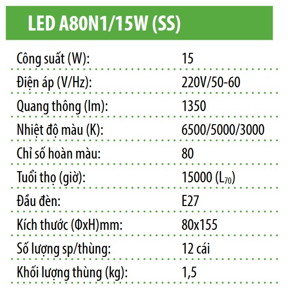 Bóng đèn LED Rạng Đông tròn 3W 5W 7W 9W 12W 15W 20 30W