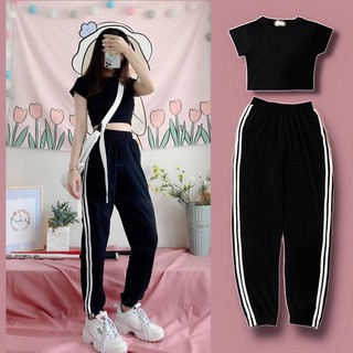 SET ULZZANG - SET THỂ THAO - ÁO CROPTOP BODY + QUẦN LINE - SET UNISEX NỮ - LINE PANTS