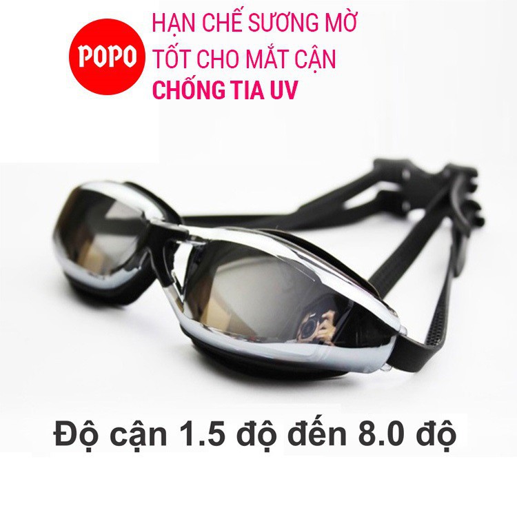 Kính bơi cận cho người lớn nam nữ có độ từ 1.5 độ đến 8.0 độ chính hãng POPO mắt kiếng bơi cận thị tráng gương chống UV