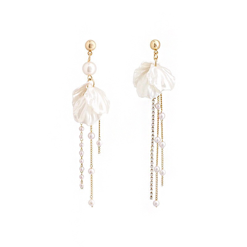 Bông Tai Bạc 925 Đính Ngọc Trai Tua Rua Phong Cách Hàn Quốc Thời Trang