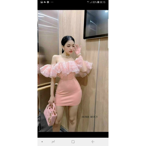 [Miễn Phí Ship 50K-GIAN HÀNG CHÍNH HÃNG] Đầm Thời Trang Nữ, Đầm Umi Ôm Body Có Bèo To Trễ Vai Cao Cấp Có Mút