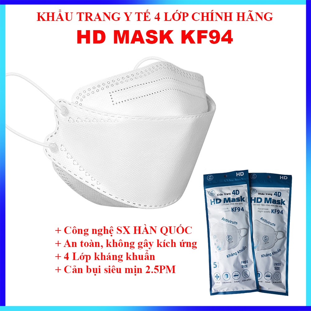 Khẩu trang kháng khuẩn KF94 - Thiết kế 4D theo công nghệ Hàn Quốc (Tiêu Chuẩn Xuất khẩu BFE ≥95%)