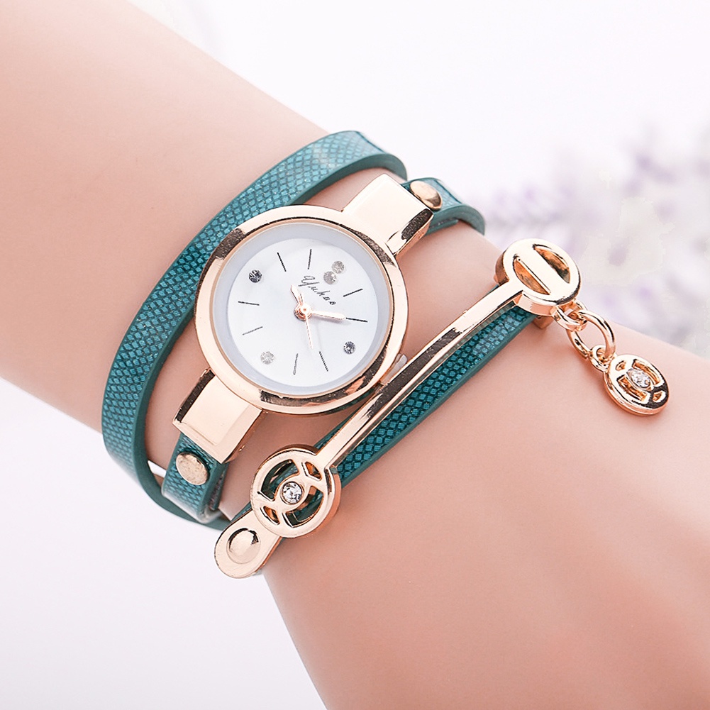 MACmk Women Rhinestone Multilayer Bracelet Faux Leather Strap Analog Quartz Wristwatch