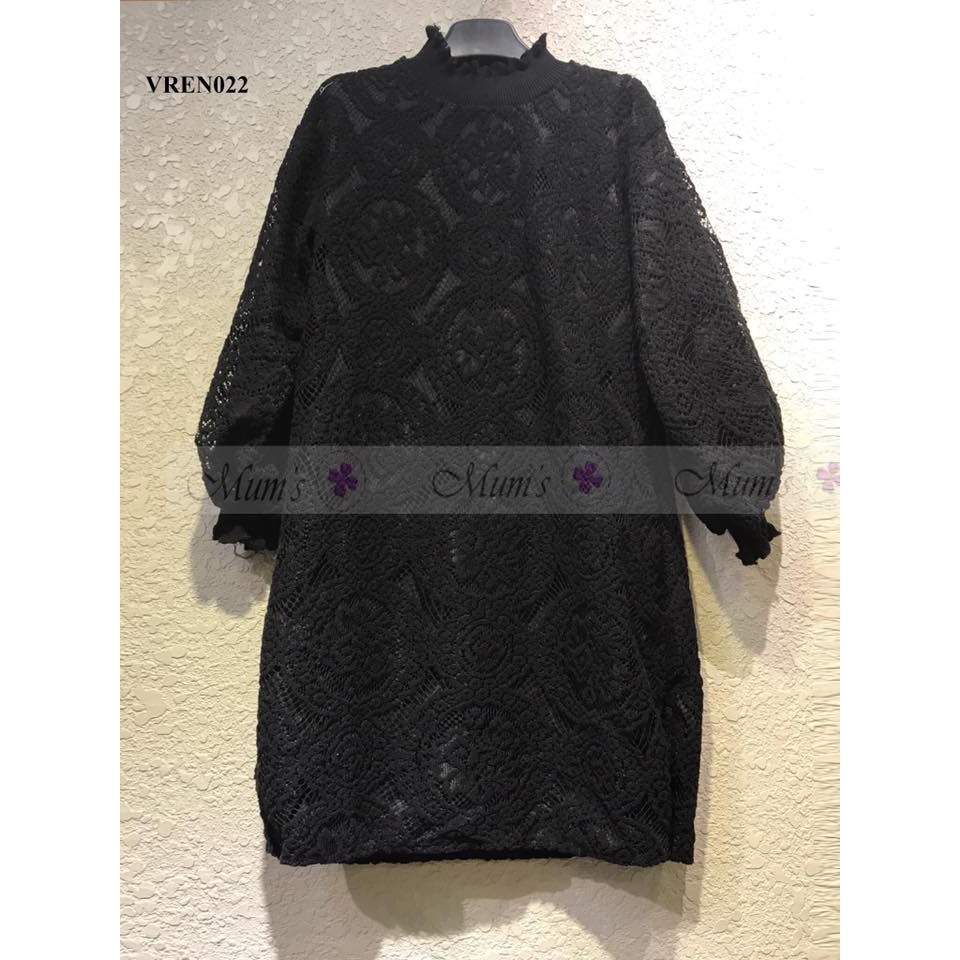 ĐẦM BẦU FREESHIP Váy ren thiết kế màu đen cổ bèo xẻ gấu