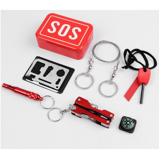 Hộp SOS Dụng Cụ Sinh Tồn 7 Món- Hộp Chống Nước Thích Hộp Cấm trai - Thử Thách Sinh Tồn
