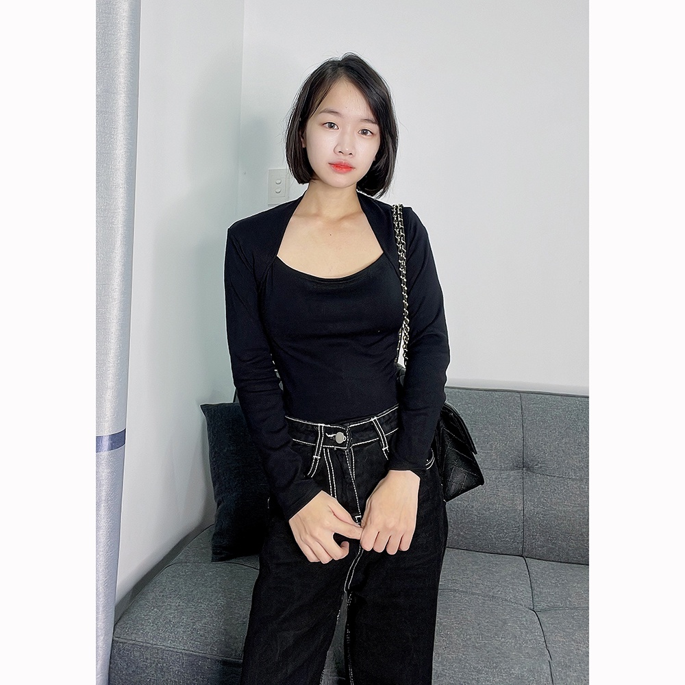 Áo thun dài tay cổ vuông đơn giản sành điệu nữ RK001