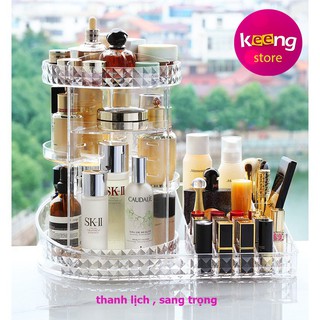Khay đựng mỹ phẩm mica pha lê xoay 360 độ + ngăn đựng son