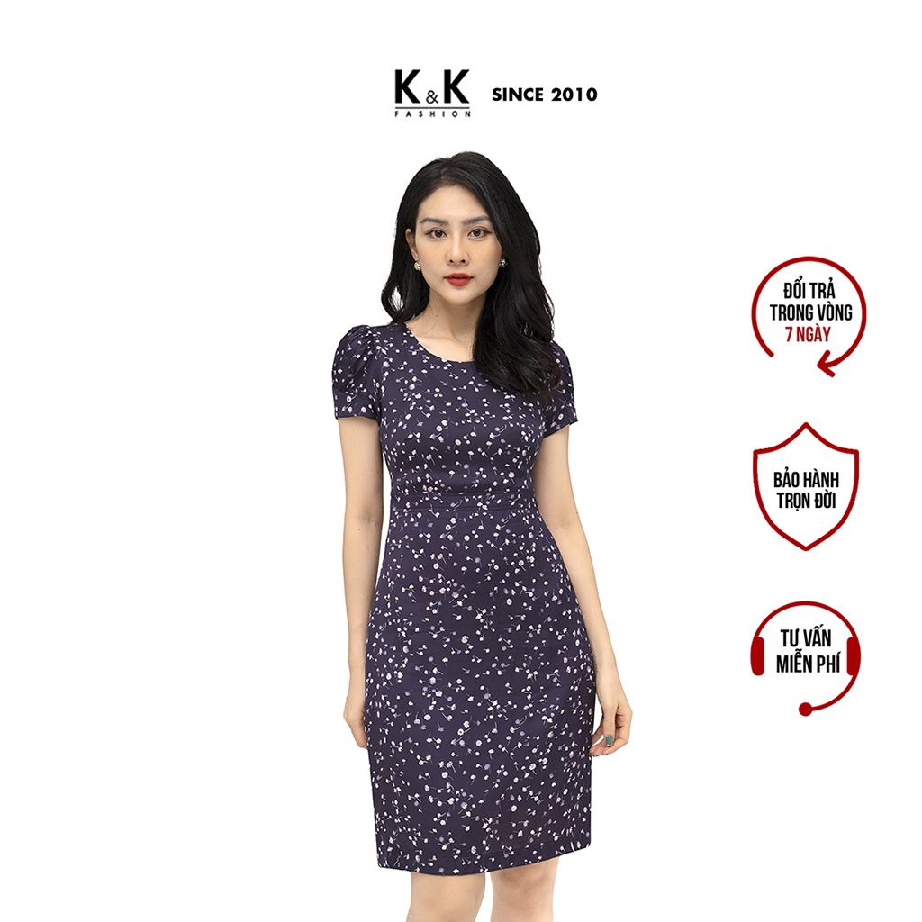 Đầm Công Sở Nữ Form Dáng Chữ A K&K Fashion KK105-33 Hoa Nhí Vải Lụa