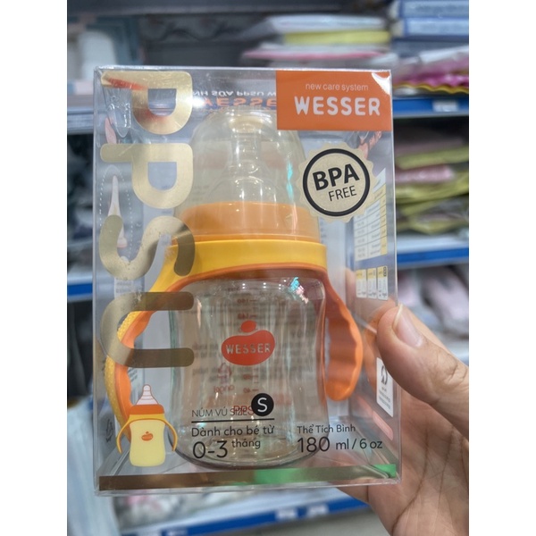 Bình sữa PPSU Wesser 180ML/260ML Cổ Rộng Quay Cầm