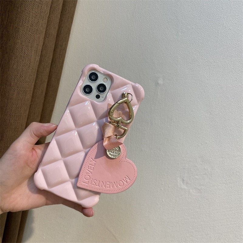 Ốp Điện Thoại tpu Dẻo Vuông Họa Tiết Trái Tim Màu Hồng Kèm Dây Đeo Cho iphone 13 12 pro max 11 pro max xs max xr x 7plus