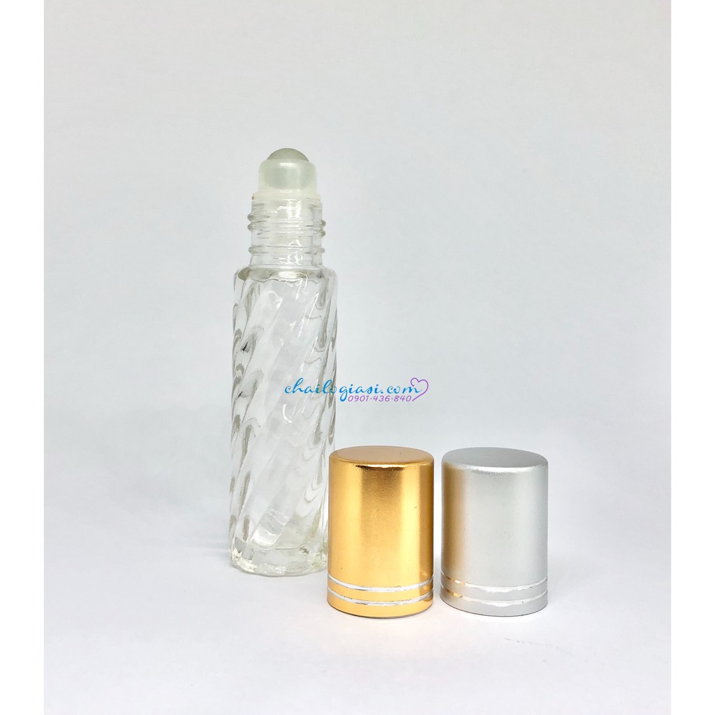 VỎ CHAI BI LĂN ĐỰNG TINH DẦU - CHAI BI LĂN THUỶ TINH XOẮN 10ML NẮP BẠC, VÀNG
