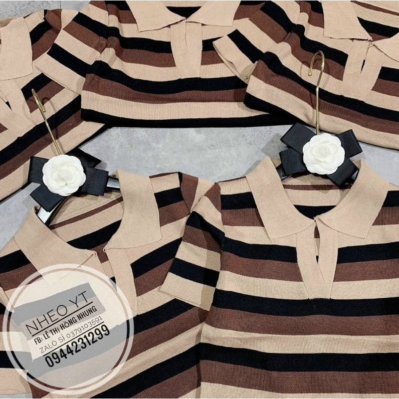 Áo len kẻ ngang cổ bẻ hàng QC