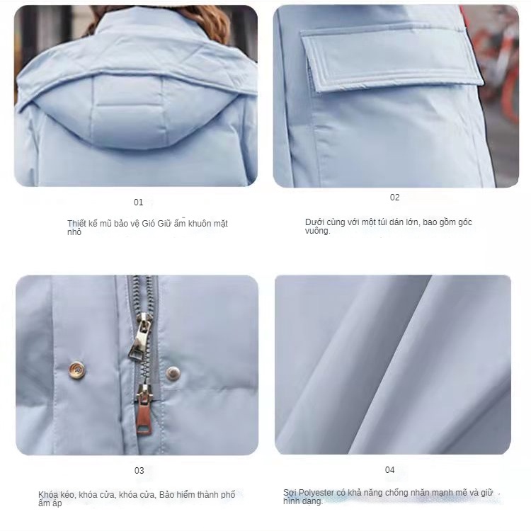 Áo khoác phao cotton dài có đệm bông dày thời trang Hàn Quốc mới cho nữ