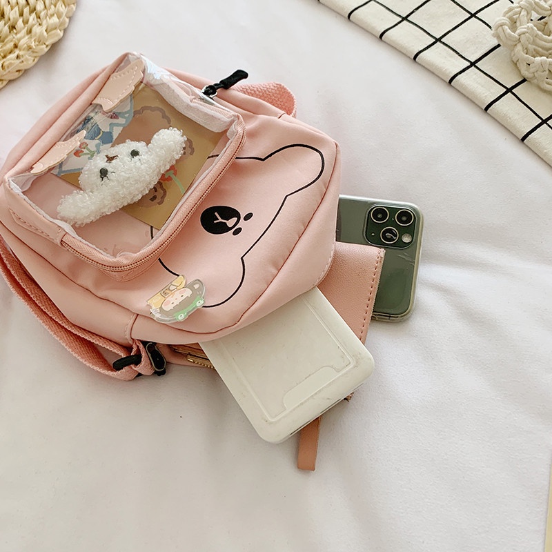 Túi đeo chéo nữ mini hình gấu phối mica