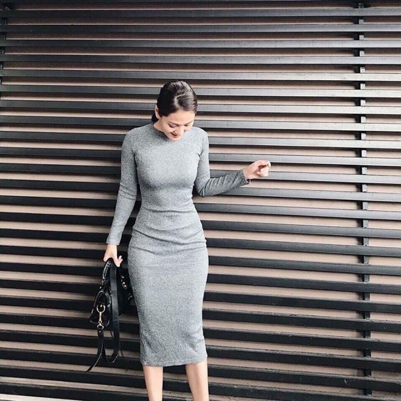 Đầm thun gân xẻ sau