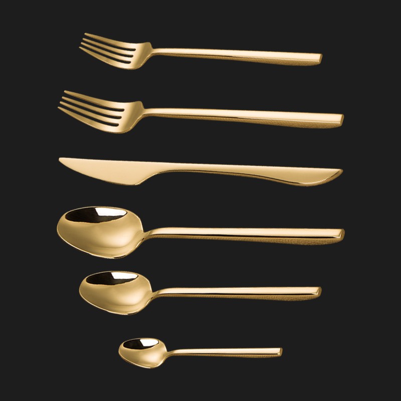Ready Stock High Quality Forged Cutlery Set Smooth Hotel Household Reusable  Dinnerservice Minimalist Style Flatware Bulk Gold Flatware Stainless Steel Cutlery Gold Spoons Forks And Knives