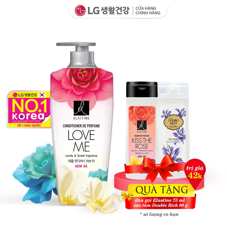 Dầu xả Elastine De perfume Love me Conditioner 600ml ( tặng dầu gội Elastine và sữa tắm Double rich Iris)