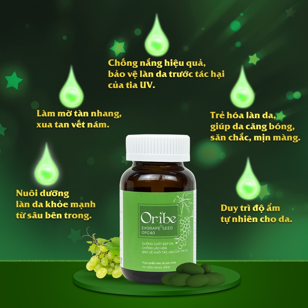 Viên Uống Trắng Da, Chống Nám, Ngăn Ngừa Lão Hóa Oribe - Chiết xuất Hạt Nho Pháp, Collagen nhập khẩu Italia