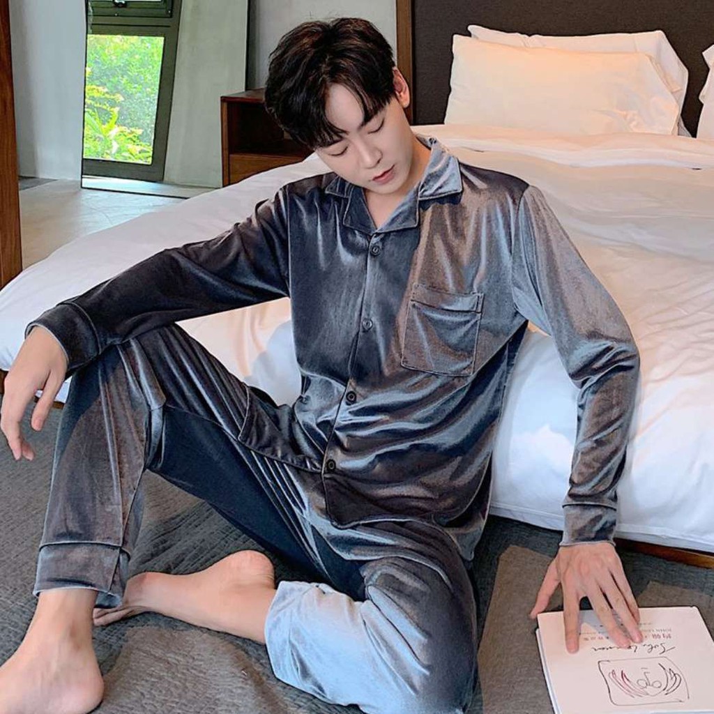 Bộ đồ ngủ pijama vải nhung mặc mùa thu đông ấm áp hợp thời trang cho cặp đôi | BigBuy360 - bigbuy360.vn