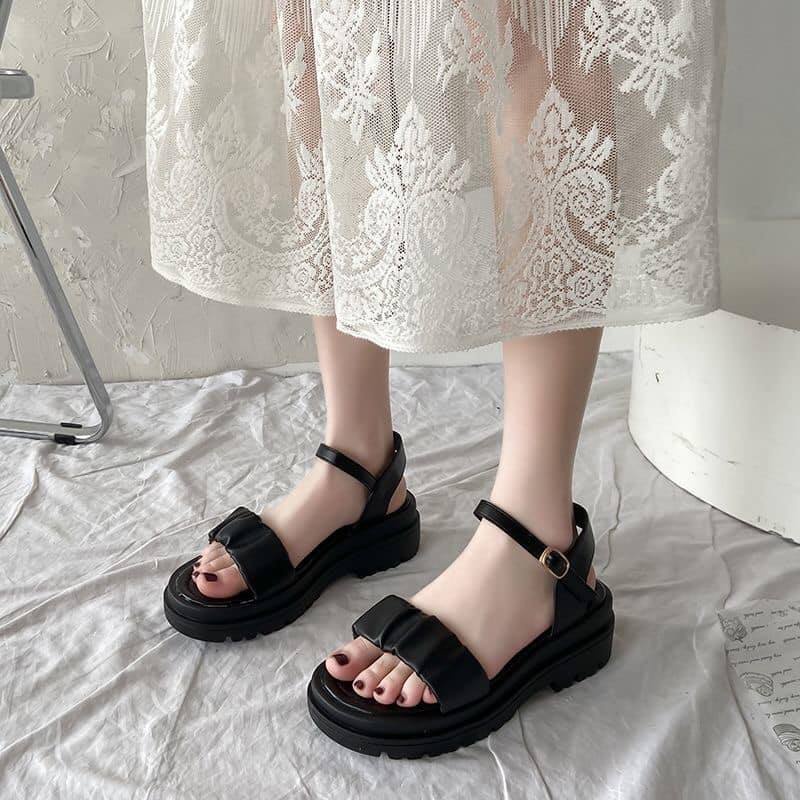 Dép Sandal Nữ Đi Học Vintage, Dép Quai Hậu Đế Bằng Cao 4cm