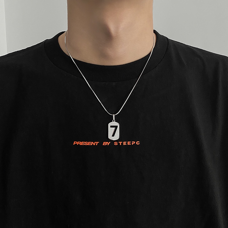 Vòng cổ thép titan mặt số 7 phong cách hip hop thiết kế thời trang