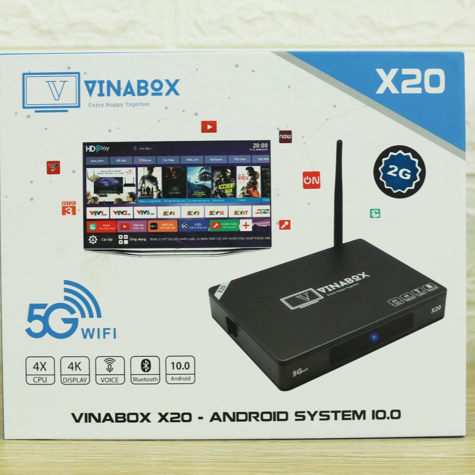 Đầu truyền hình Android Tivi Box Vinabox X20 - Voice, 4G, 32G, Bluetooth 4.0, Android 10 - Hàng Chính Hãng
