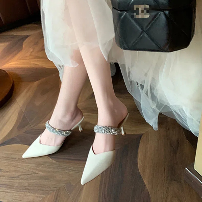 Giày Cao Gót Mũi Nhọn Đính Đá Thời Trang Cho Nữ