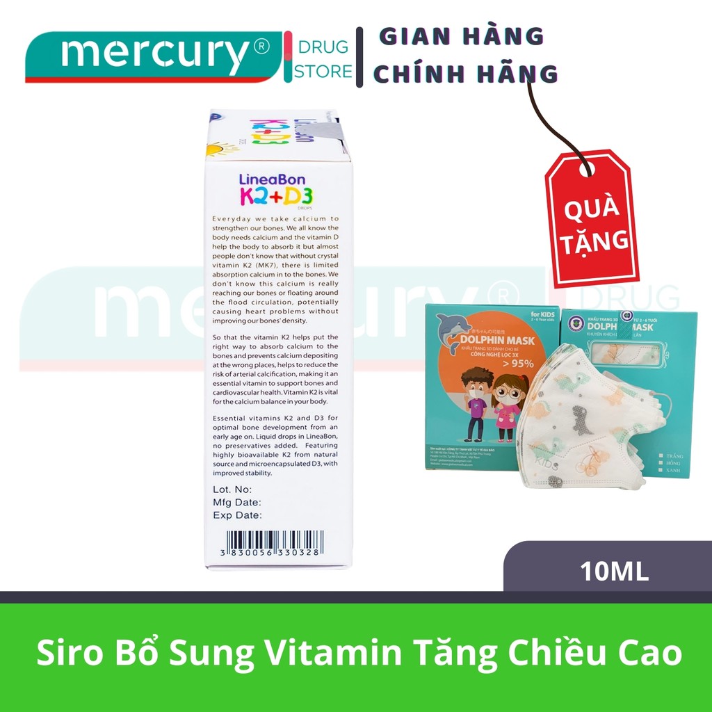 Siro Bổ Sung Vitamin Tăng Chiều Cao Cho Bé Lineabon K2+D3 Ergopharm 10Ml