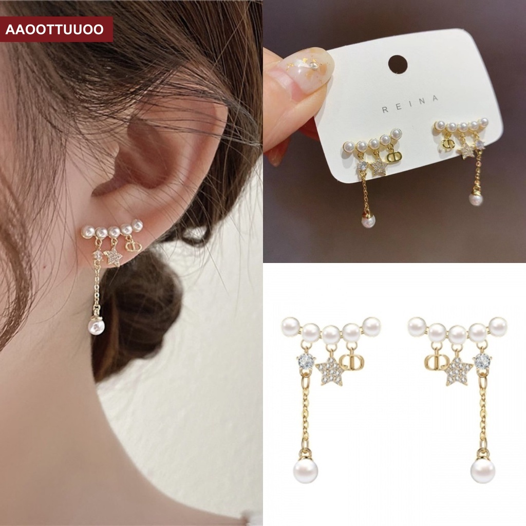 Bông tai dáng dài phối tua rua đính ngọc trai thời trang cho nữ