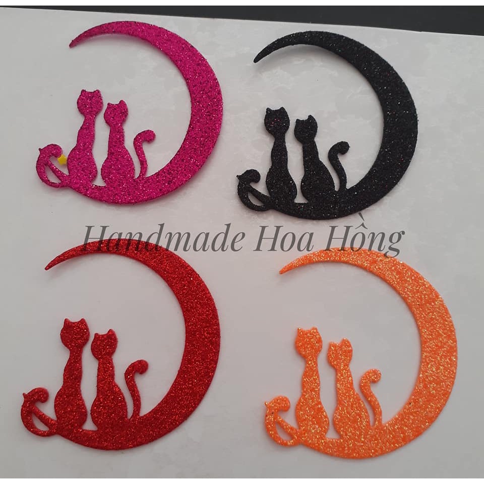 4 hình mèo đáng yêu bằng xốp kim tuyến/xốp nhũ, 6.5 x 6cm - Hình trang trí thiệp 3D, valentine - bưu thiếp, bao lì xì