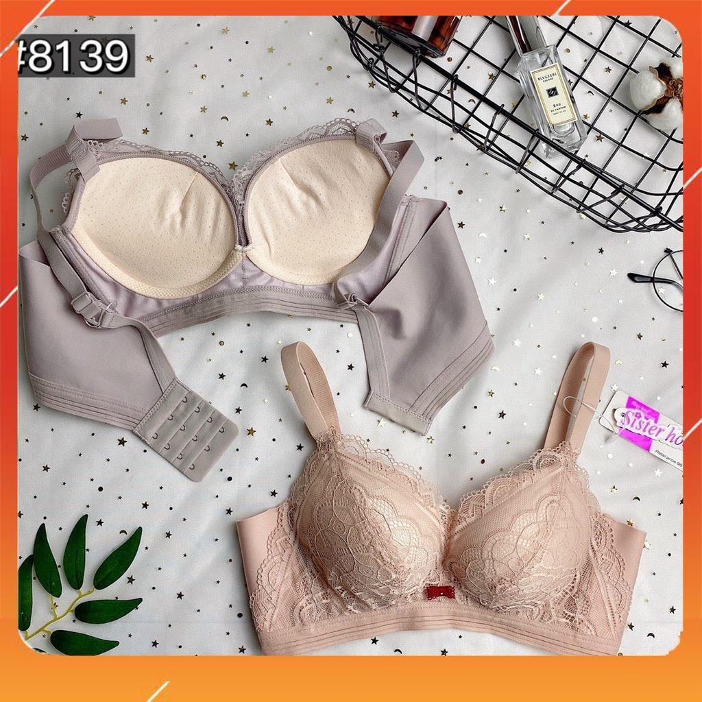 Áo ngực siêu mềm, Áo lót nữ không gọng nâng ngực, dây lưng to bản, đệm mút 3cm, phối ren tiểu thư, Mã A8409