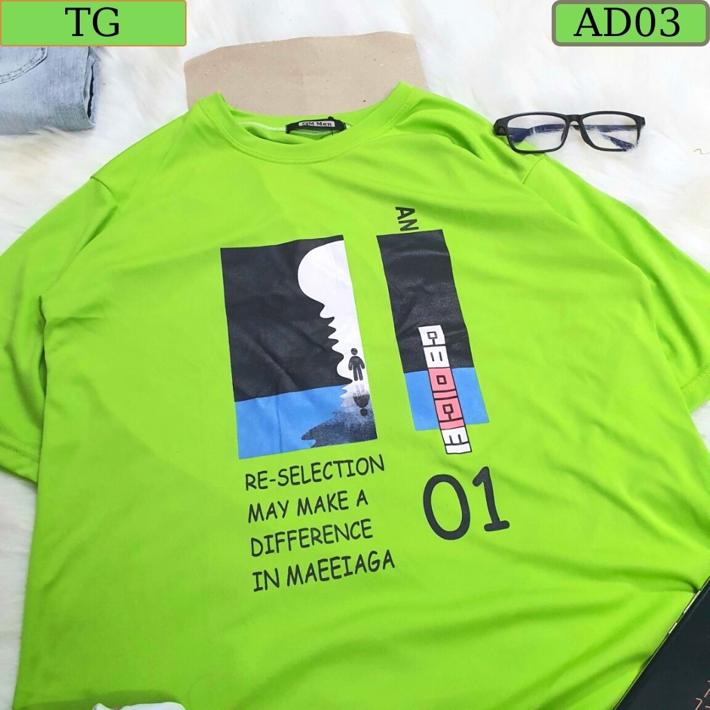 Áo thun nam tenji at02tg áo phông nam thể thao cổ tròn xanh phong cảnh thun cotton lạnh tenji store 4 (44 - 70kg)