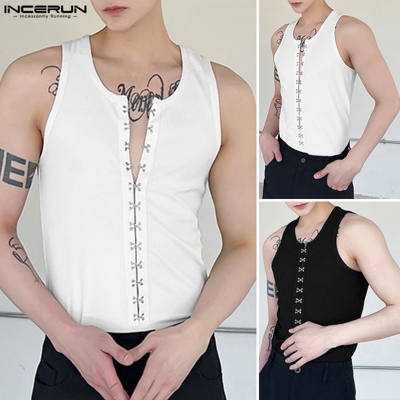 Áo tank top INCERUN trơn màu cổ tròn thời trang mùa hè cho nam