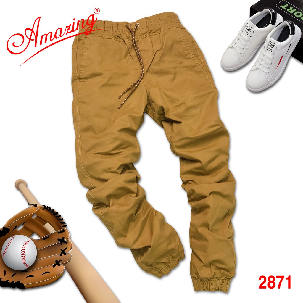 Quần Jogger big size, kaki nam Amazing, gấu bo chun, dáng thể thao năng động, vải co giãn nhẹ, màu rêu lính