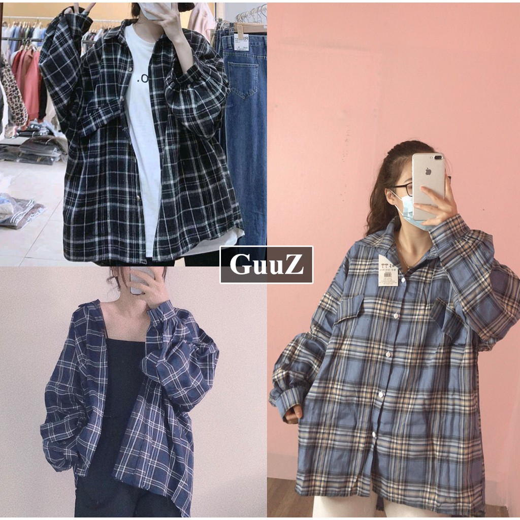 [Mã FAMAYMA2 giảm 10K đơn 50K] Áo sơ mi form rộng Unisex túi lệch họa tiết kẻ caro (BR, xanh,xám, trắng) tay bồng