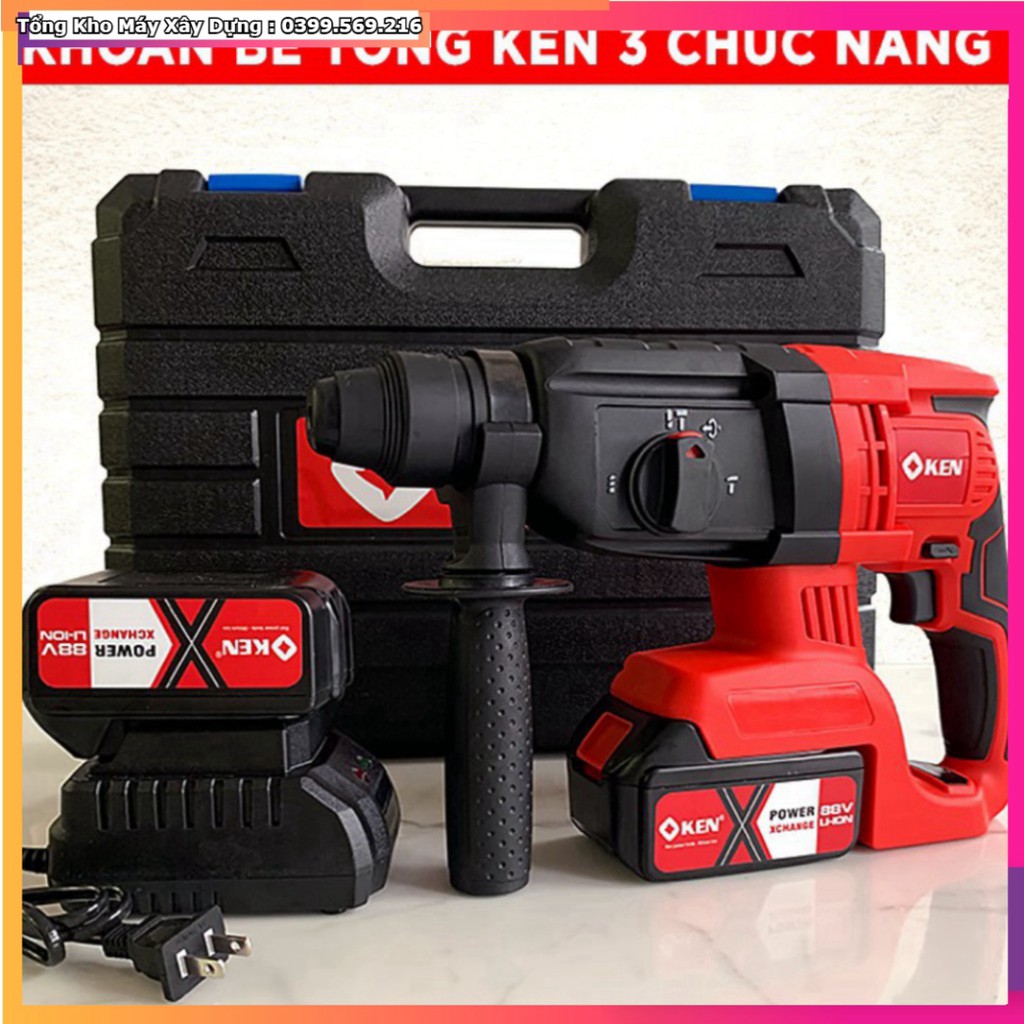 HOT ƯU ĐÃI Máy Khoan đục Bê tông dùng pin KEN 88V 3 chức năng - Pin 10 CELL - Động cơ từ - Máy Khoan Có Búa Không than