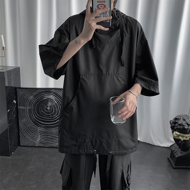 Áo Hoodie Tay Lỡ Phong Cách Hong Kong Thời Trang Mùa Hè Cho Nam