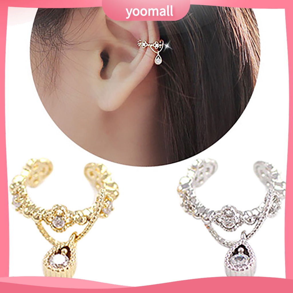 Khuyên kẹp vành tai không xỏ lỗ đính kim cương giả xinh xắn cho nữ