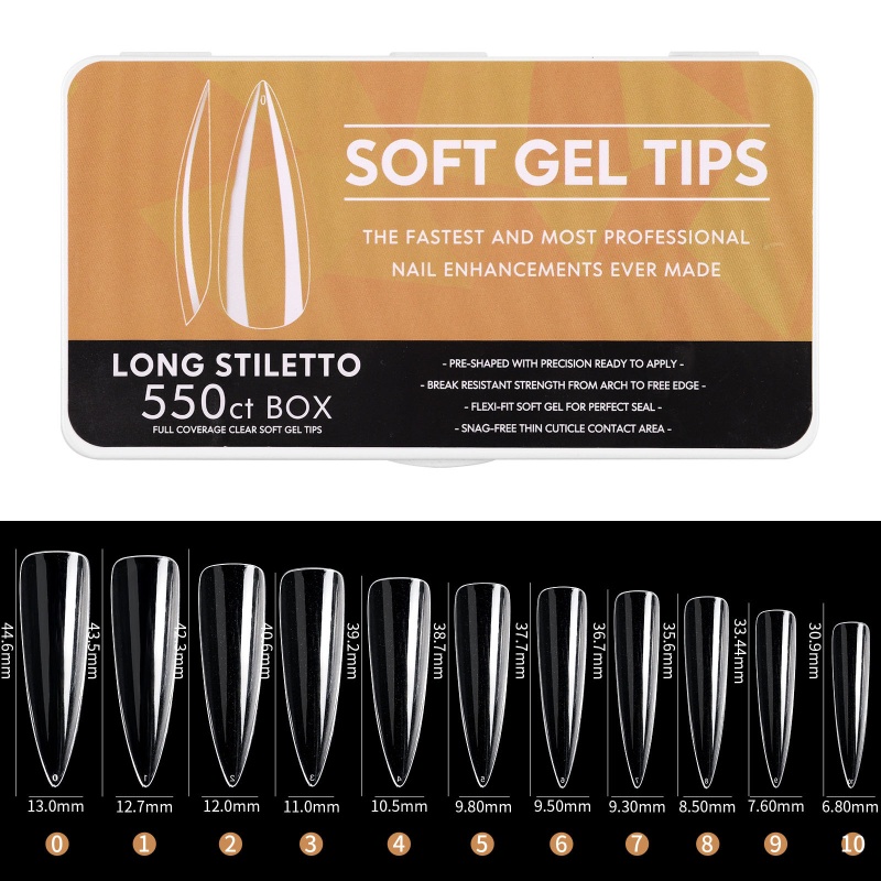 Set 550 Móng Tay Giả Mềm Trong Suốt Dạng Ấn Trang Trí Móng Tay DIY