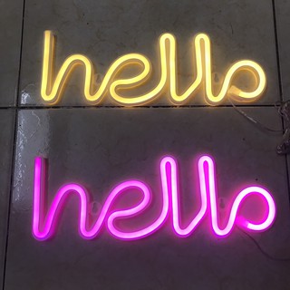 Đèn Neon Light Chữ HELLO Màu Vàng / Hồng Treo Tường Decor Phòng Khách, Quán Trà Sữa Dễ Thương