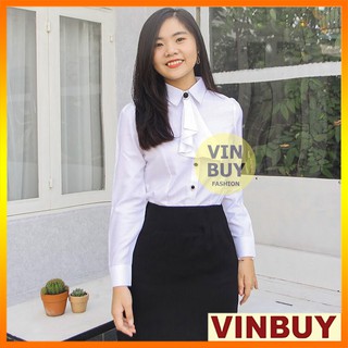 sơ mi trắng nữ, form dài tay, nút kiểu phong cách Hàn, form ôm người đẹp VINBUY