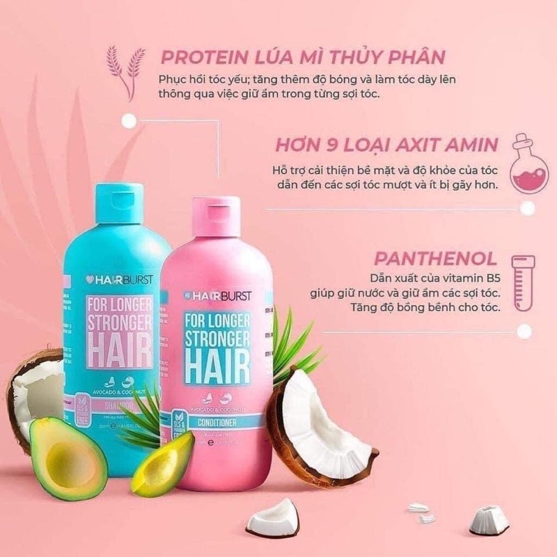 Cặp Dầu Gội Xả Hairburst 350ml , Cặp Dầu Gội Đầu Hairburst Hồng Xanh giúp mọc tóc chống rụng tóc