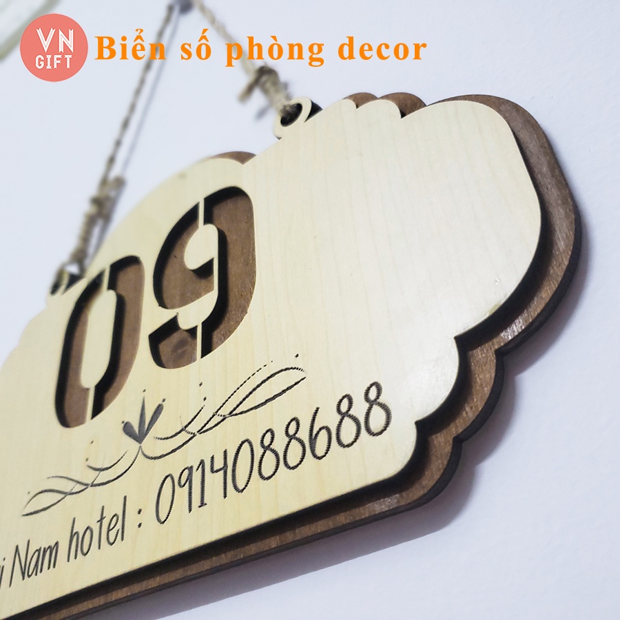 Bảng số phòng gắn cửa khách sạn,homstay bằng gỗ cao cấp cắt 2 lớp (Nội dung theo yêu cầu) | trang trí homestay