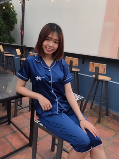 ( Freesize Lụa ) Đồ Bộ Pijama Lụa Nơ - Tay Ngắn Quần Lửng