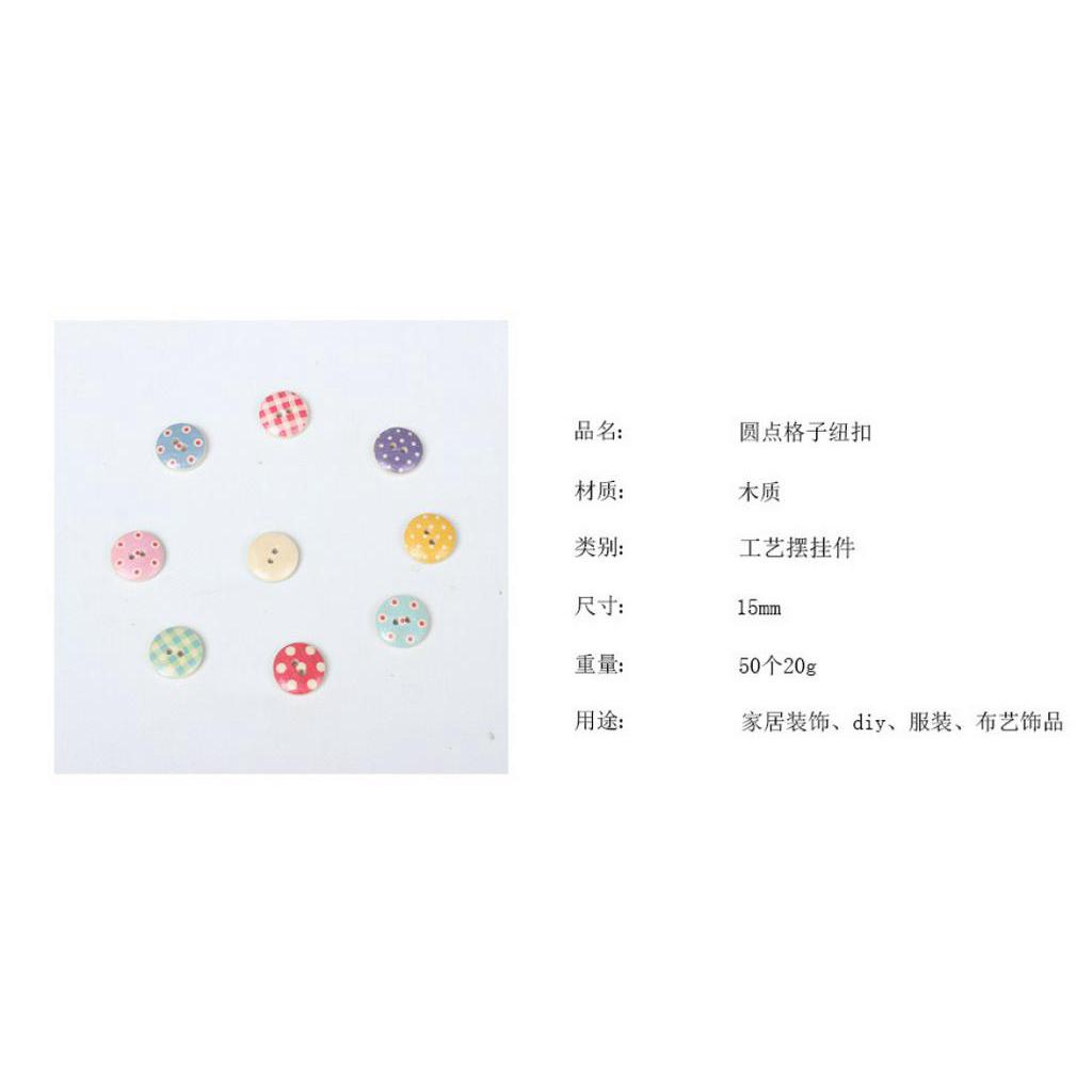 100 Nút áo bằng gỗ tròn 2 lỗ họa tiết chấm bi nhiều màu